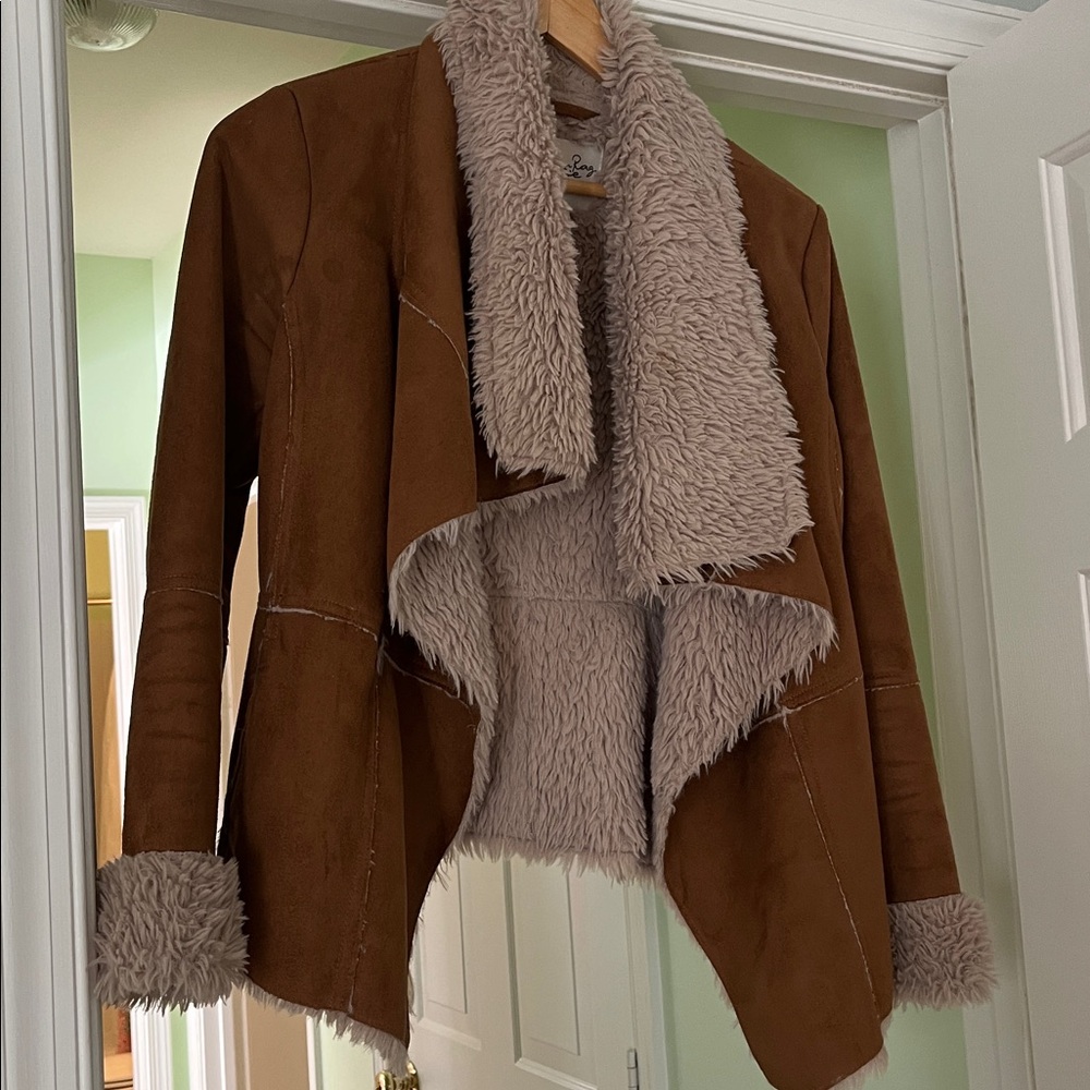 American Rag Brown Teddy Jacket with Cream Accents